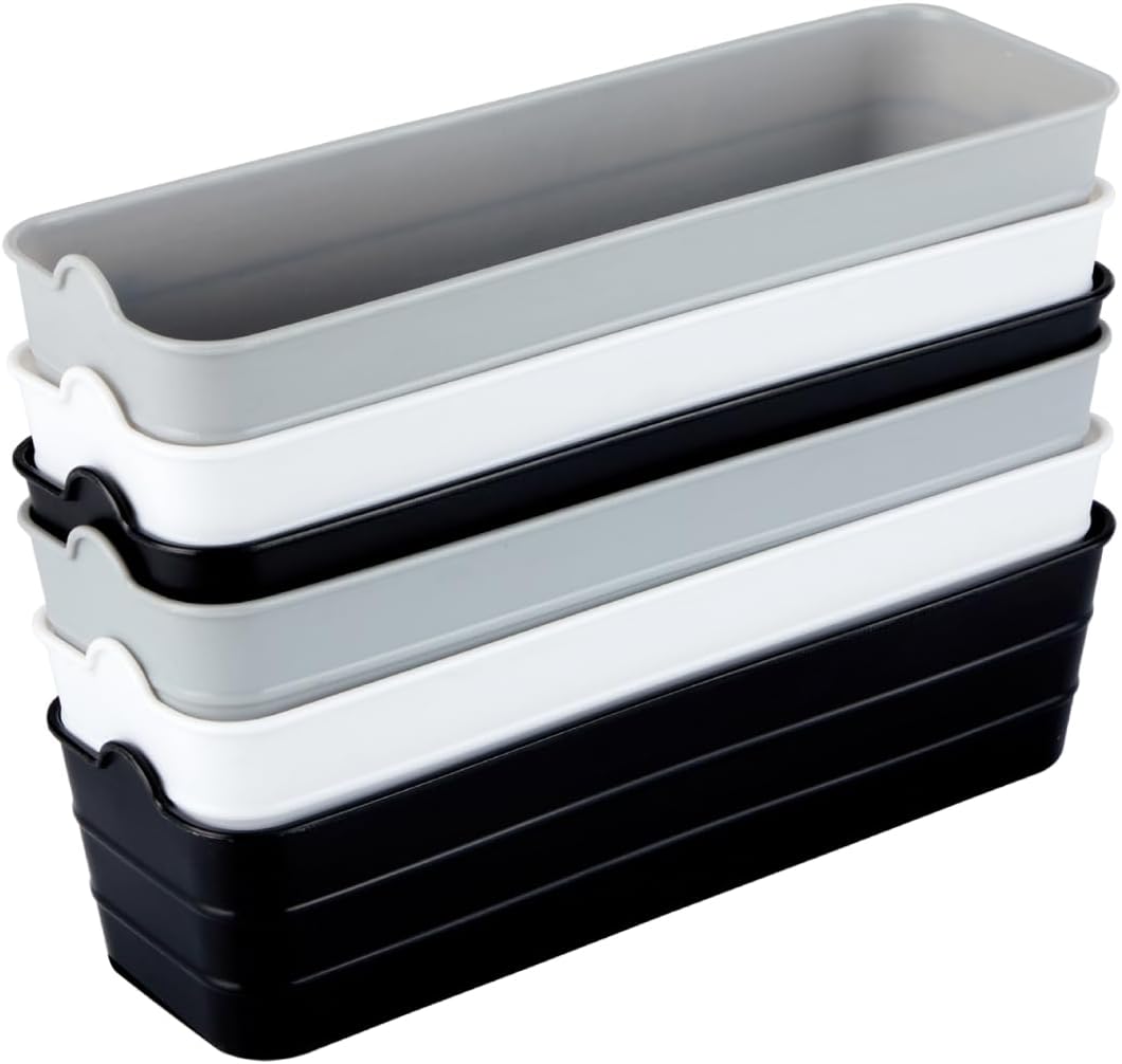 Unbreakable Flexi Tray Narrow- Black, White, Grey (Pack of 6) | Bathroom Organiser | Desk Organizers for Staitionary Jwellery Tool Cabinet for Bedroom or Washroom Kitchen Office