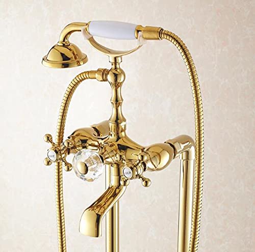 HTTGDGDH Robinet De Salle De Bain sur Pied Doré, Mitigeur De Baignoire Et Douche De Type Téléphone, Ensemble De Douche en Laiton, Robinet De Baignoire De Luxe, Type À Roue（Crystal Type）