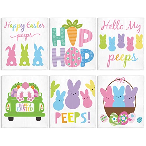 Whaline Easter Swedish Kitchen Dishcloth Set Of 6 Cute Bunny Rabbit Egg Dish Towel Quick Drying Kitchen Cloths Resable Dishcloth Cleaning Cloths Wipes Absorbent Hand Drying Tea Towels, 6.7 X 7.7 Inch #TOP15