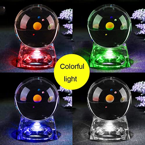 Solar System Balls - Crystal Ball For Kids With Led Lamp Base, Clear 80Mm(3 Inch) Glass Sphere For Birthday Gifts, Teacher Gifts,Gift For Anniversary And Boyfriend Birthday #TOP3