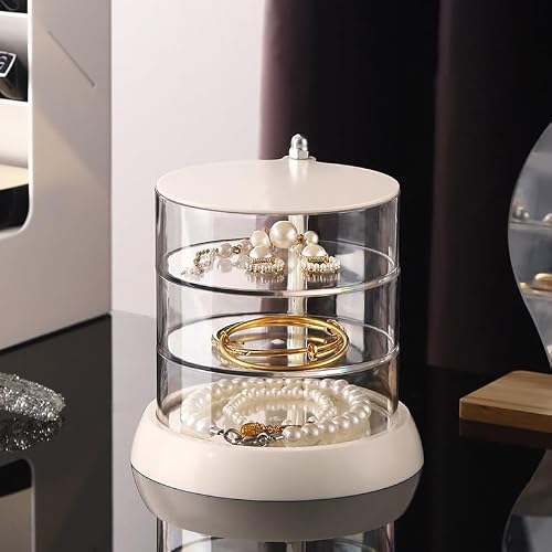 YIEZI 360° Rotating Hair Accessories Organizer, Clear 3-Layers Acrylic Jewelry Box, Bathroom Containers for Headband, Bows, Hair Tie, Cotton Swab Organization for Preppy Women