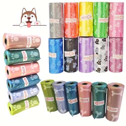 Pacco da 360 Sacchetti Multi Colore Pupù Cani Gatti Animali Dog Adulti Medi Cuccioli Feci Bisogni Rotoli Extra Spessi Resistenti A Prova Di Perdite Misura 32X22Cm