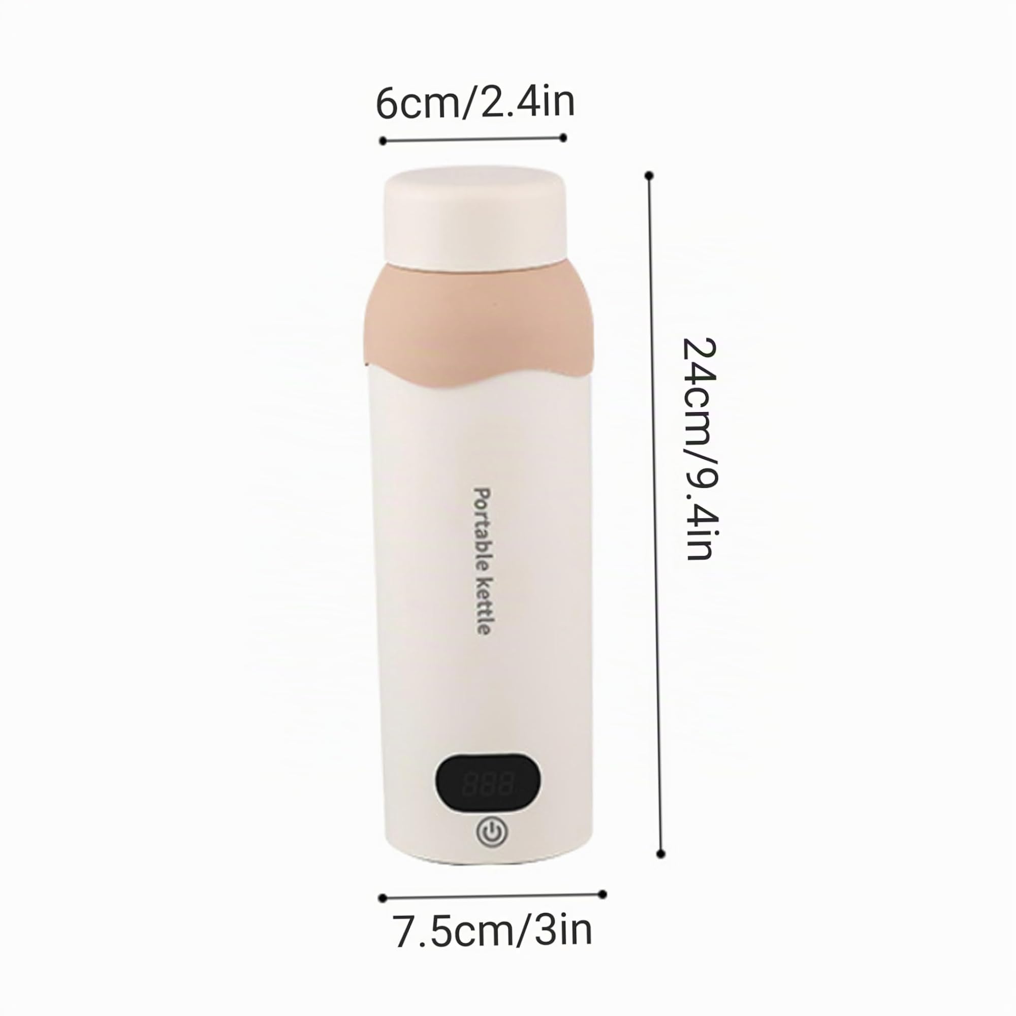Bouilloire électrique portable, bouilloire de voyage 500 ml avec 6 réglages de température, double alimentation USB-C/220 V, maintien au chaud 12 h, acier inoxydable 304, électrique portable blanch