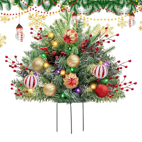 クリスマスプランター玄関用,人工プランターブッシュ 三脚スタンド付き,ホリデーパーティーグッズ 学校寮オフィスお祝い冬墓地用 - 屋外装飾フィラー