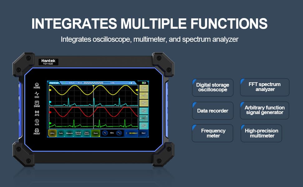 Image of Hantek TO1202D Touch Screen Tablet Oscilloscope, 2+1CH Channel Handheld Digital Oscilloscope with Multimeter, 200MHz