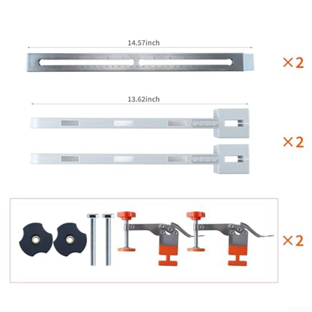 Abrazadera deslizante ajustable para cajón con grabados de doble escala y brazo de apoyo para un ajuste seguro del gabinete de cocina con construcción de metal y plástico (juego de 1 pieza)