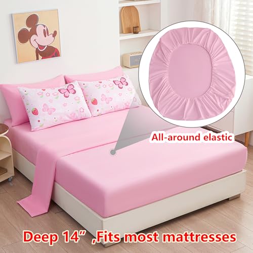 Image of Bedding Set - Pink Butterfly 5pcs Bed in A Bag, Dreamy Butterfly Printed, Soft Microfiber Twin Comforter Set with Sheets, Pillowcase & Sham for Girls Kids Teens (5 Piece Twin Size)