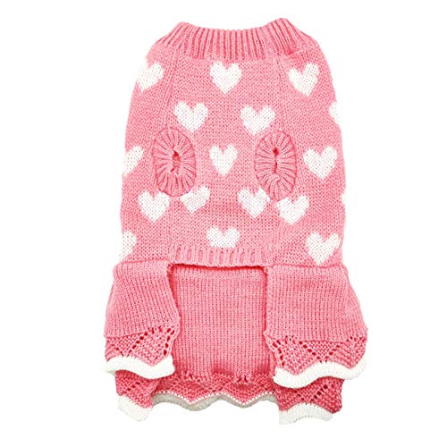 Lertree Valentine's Day Pet Sweater Love Heart Pink Skirt Winter Warm Knit Clothes For Dog Cats Holiday New Year Dress (Xxl) #TOP22