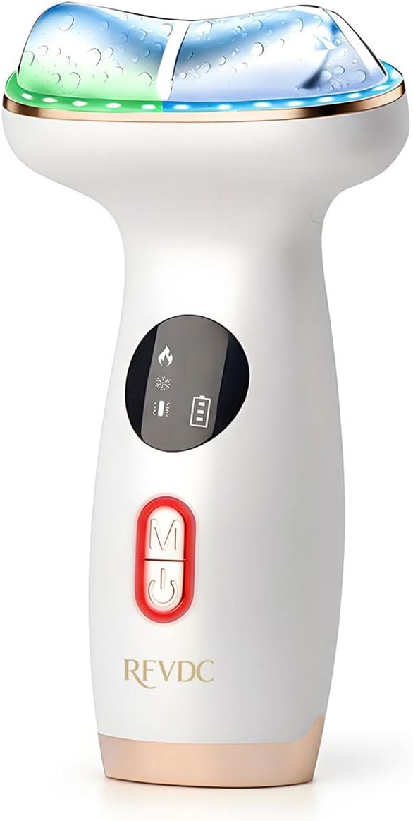 Cold Heat Gua Sha Facial Neck Lymphatic Massager, 7-in-1 LED Red Light Face Depuffer Sculpting Tool, Hot Electric Gua Sha Lift Device & Cooling Depuffing Wand, for Contouring, Firming