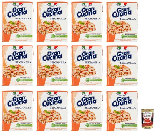 Gran Cucina Besciamella - Crema a base de plantas, salsa Bechamel para cocinar sin aceite de palma, 200 g + lata de 400 g de Polpa di Pomodoro
