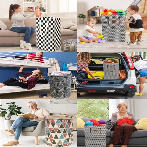 Image of Waterproof Laundry Hamper Collapsible Laundry Basket Leather Handle Laundry Bag Large Clothes Storage Toy Organization for Bathroom Bedroom Laundryroom College Dorms (HBG-888)