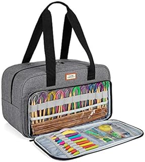CURMIO Yarn Storage Bag, Knitting Tote Bag for Crochet Hooks, Knitting Project and Accessories, Ideal for Crochet Beginners and Knitting Lovers, Bag Only, Grey