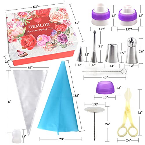 Gemlon Russian Piping Tips Cake Decorating Supplies - 88 Baking Supplies Set - 49 Icing Piping Tips - 3 Russian Ball Piping Tip, Flower Frosting Tips, Bakes Flower Nozzles-Large Cupcake Decorating Kit #TOP5