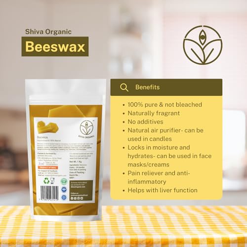 Image of Shiva Organic Beeswax - 1 kg | Organic Natural and Pure for Making Lip Balm Wrap Wood Polish and Cosmetics