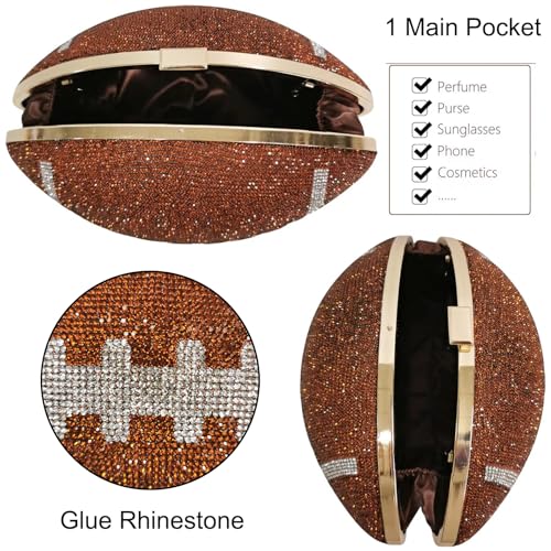 Image of Women Rhinestone Football Shaped Handbag Chain Crossbody Shoulder Bag Football Purse | Rugby, Unique, Novelty, Football