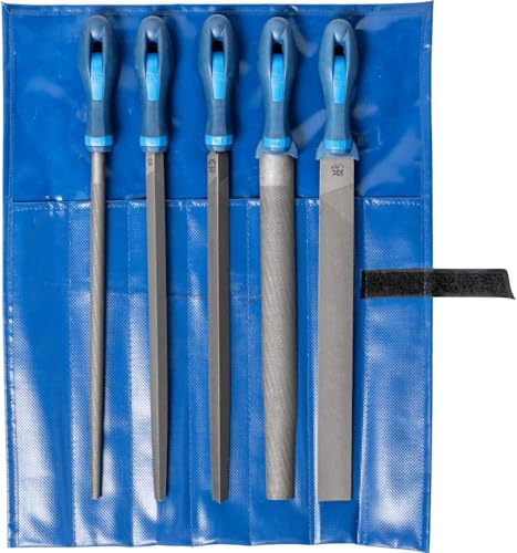 PFERD TOOLS Werkstattfeilen-Set in PVC-Rolltasche, 5 Feilen, Kreuzhieb H1, 300mm, 11800551 – für die grobe Zerspanung und zum Schruppen geeignet, Länge 300mm