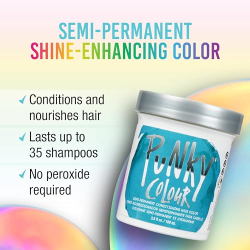Punky Semi Permanent Conditioning Hair Color, Vegan, PPD and Paraben Free, may last for 5-40 washes, 3.5oz, Turquoise
