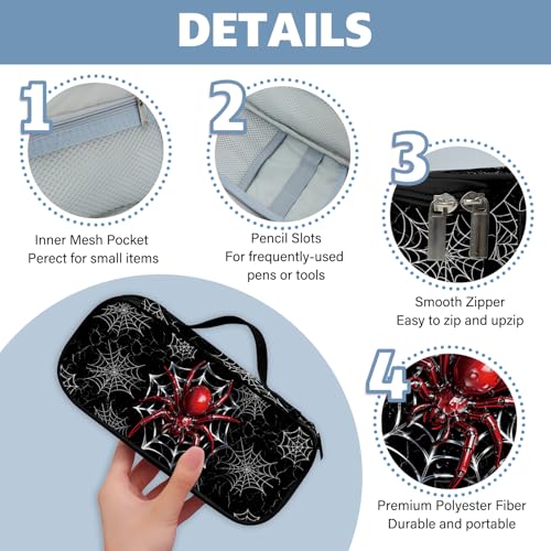 Image of Spider Pencil Case, Red Spider Pen Bag For School, Cobweb Pencil Case For Kids Girls Boys, Large Capacity Desk Organizer School, Red Pen Box Birthday Gifts