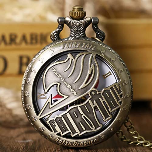 N/Ａ Cool Fairy Tail Vintage Creux Quartz Montre De Poche Collier Anime Bande Dessinée Chaîne Montre Cadeaux pour Hommes Garçon