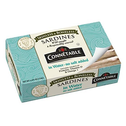 Sardines | Connetable | Sardines in Water | Skinless Boneless | No salt added | 4.375 Ounce | Pack of 12