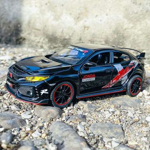Image of 1:32 Scale Civic Type R Toy Car | Metal Pullback Diecast Car for Kids with Openable Doors, Sound, Light Effects Toy for Car Enthusiasts (Color As Per Available), red
