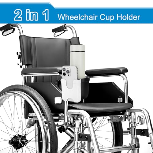 Image of Accmor 2-in-1 Wheelchair Cup Holder, Walker Cup Holder with Phone Holder, Universal Drinks Holder for Stroller, Rollator, Scooter, Walker, Wheelchair Accessory