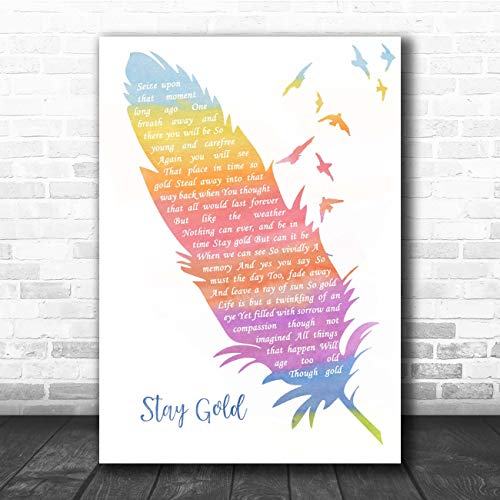 Stay Gold Watercolour Feather & Birds Song Lyric Print