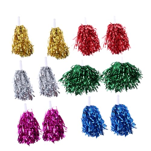 FUNOMOCYA 12 Unidades Pompones Porristas con Mango Recto Ligero y Resistente Colores Aleatorios Brillantes para Animar Eventos Deportivos y Competencias Escolares