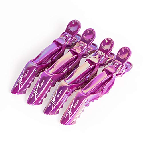 The Hair Shop Metallic Shark Clip | Enhanced Croc Crocodile Alligator Grip Clip (2nd Generation)| Sectioning Tool for Women | US Patented | Professional Salon Quality - Made In Korea (4 Pack) (Purple)