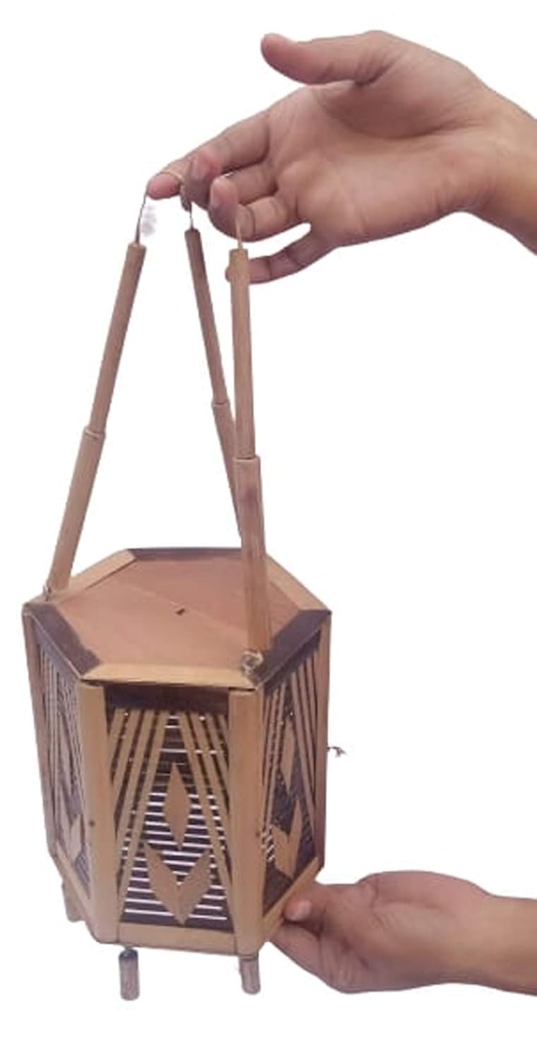Handmade Natural Bamboo Cane Floor Lamp (Size 16x7 inch)(Material-Bamboo) Pack of 1 Set. (Brown)-image-4