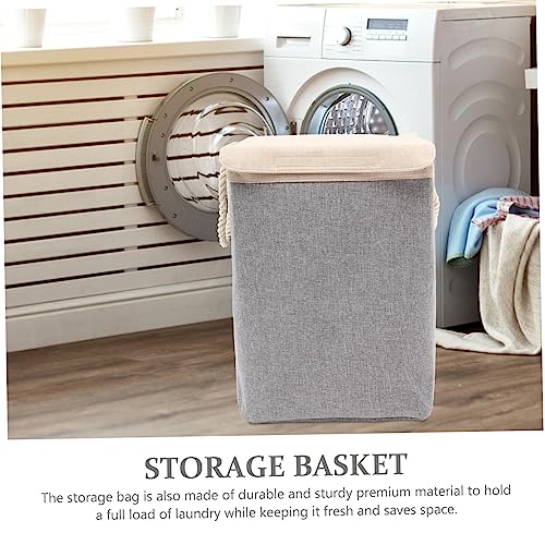 Panier à linge pliant en maille grise Cabilock avec poignée corde - 4