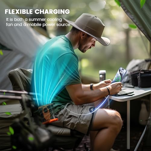 Image of coldSky Upgrade Portable Waist Fan Clip On, 10000mAh Rechargeable Wearable Belt /Neck Personal Fan with Light, 5 Speeds Strong Airflow Cooling for Outdoor Jobsite Camping Travel