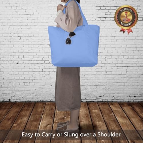 Image of TOPDesign 3-Pack Canvas Tote Bags with an External Pocket, Reusable Grocery Shopping Bags, Top Zipper Closure, Daily Essentials (Light Blue)