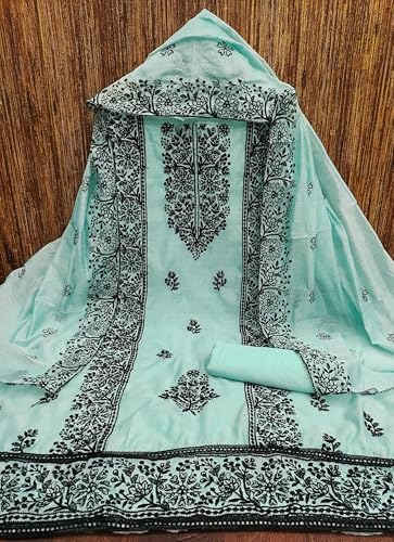 Image of Sidhidata Cotton Women's Chanderi Embroidery Work Unstitched Salwar Suit Dress Material With Chanderi Embroidered Dupatta