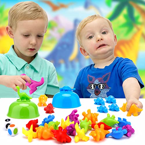 MOOING Farben Lernen ab 3-5Jahre, 48pcs Montessori Mathe Spielzeug, Motorikspielzeug Dinosaurier Zählen, Mathe Lernspielzeug mit Passenden Bechern Und Pinzetten, Jungen Spielzeug Geschenk