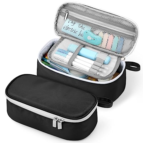 Image of Jcocylse Large Capacity Pencil Case Portable Pencil Pouch Bag School Supplies for College Students Girls Boys Adults (Black)