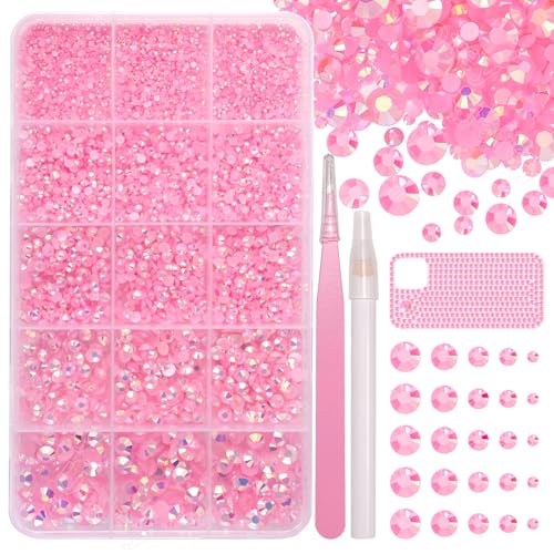 Image of 16000 Pcs Resin Rhinestones for Crafting, Flatback Light Pink Gems Jelly Rhinestones, Mixed Sizes Pink Bedazzling Crystal with Pickup Tool for DIY Crafts Clothing Tumblers Mugs Shoes Fabric Nail Art