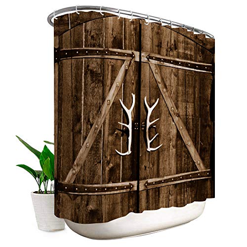 Riyidecor Wooden Garage Door Shower Curtain 108x72 Inch 18 Pack Metal Hooks Extra