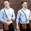 Leather Cell Phone Shoulder Bag for Men - Brown, 6.7" Vertical Multiple Pockets Case with Carabiner and Belt Loop #5