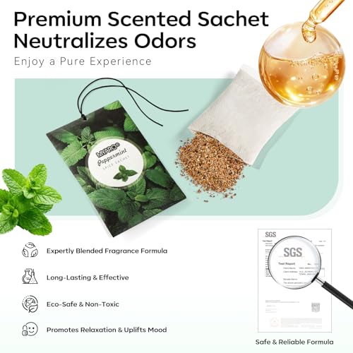 Image of MYARO 12 Pack Peppermint Scented Sachets for Drawer, Closet Odor Eliminator Air Freshener Bags, Cool Mint Fragrance for Car & Home Aroma