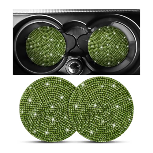 Image of Osilly Bling Car Cup Holder Coaster, 2 Pack Crystal Rhinestone Anti-Slip Insert Coasters, Universal 2.75 Inch Fashion Automotive Cup Mat, Car Interior Accessories Decor Gifts for Women (Yellow /Green