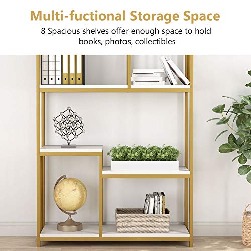 Tribesigns 7-Open Shelf Bookcases, Etagere Bookcase With Gold Sturdy Metal Frame, Modern Bookshelf Elegant Storage Display Shelves For Home Furniture #TOP5