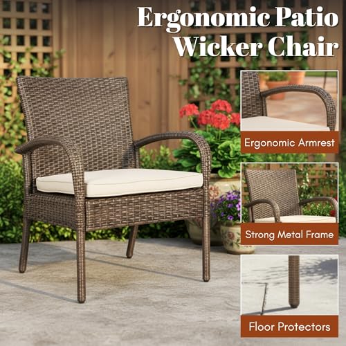 Image of DEVOKO Marbella Outdoor Wicker Patio Furniture 4-Piece Waterproof Sofa with Washable Cushion and Center Table for Outdoor Garden Balcony Backyard (Dark Brown & Cream)