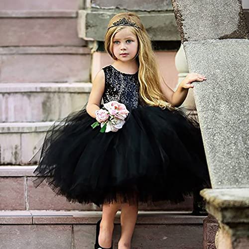 Black Dress for Girls Classic Retro Mesh Tulle Birthday Dresses Tutu Pageant Fit and Flare Clothing Sets4
