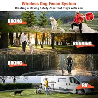 VUMXPE 4-in-1 Wireless Dog Fence System, Electric Fences for Medium Large Dogs, 4 Modes Training Collar with Remote, IPX7 Waterproof, Portable Indoor & Outdoor Safe Pet Containment, Real-Time Display