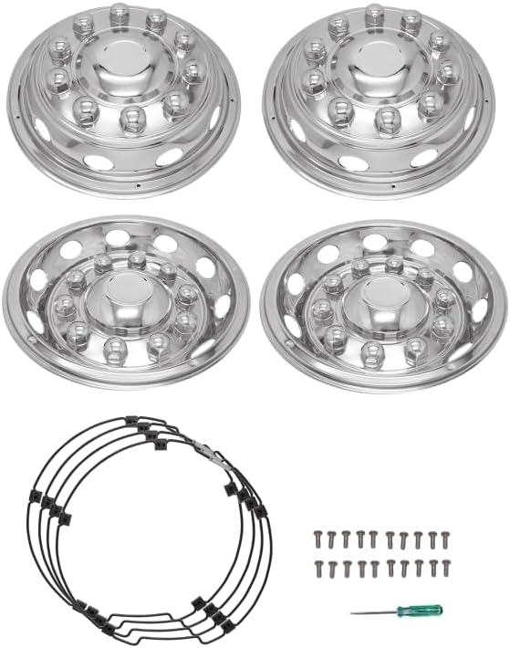22.5 Inch Set of 4 Stainless Steel Wheel Simulator for Semi Truck, Polished Silver Finish, Locking Ring Mount