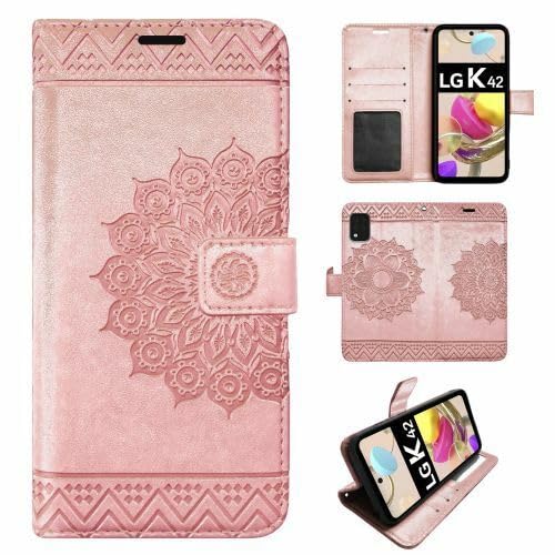 betterfon Hülle Kompatibel mit LG K42 | Klapphülle Schutzhülle mit Kartenfächer Kompatibel für K42 | Magnetverschluss Flip Hülle | Rosegold