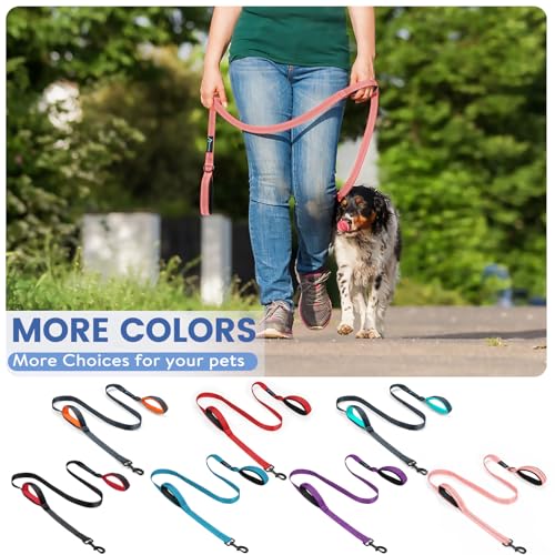 Image of Dog Leash for Large Medium Dogs 6Ft x 1 inch Reflective Stitching Large Leash with 2 Traffic Padded Handles Dog Lead Rope for Running Walking Training (Pink 1 Pack)