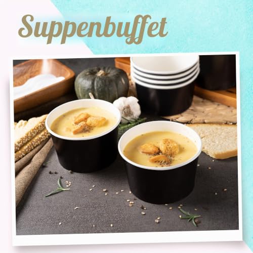MATICAN Papp-Eisbecher, 50 Stück, 470 ml Einweg-Dessertschalen für heiße oder kalte Speisen, Partybecher für Eis, Frozen Yogurt, Suppe, Schwarz
