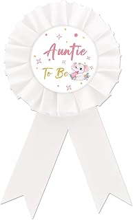 Elephant Auntie To Be Tinplate Badge Pin, Elephant Best Aunt Ever Button, White Rosette Gender Reveal Badge Pin for Women, Auntie to Be Brooch Buttons for Baby Shower Party